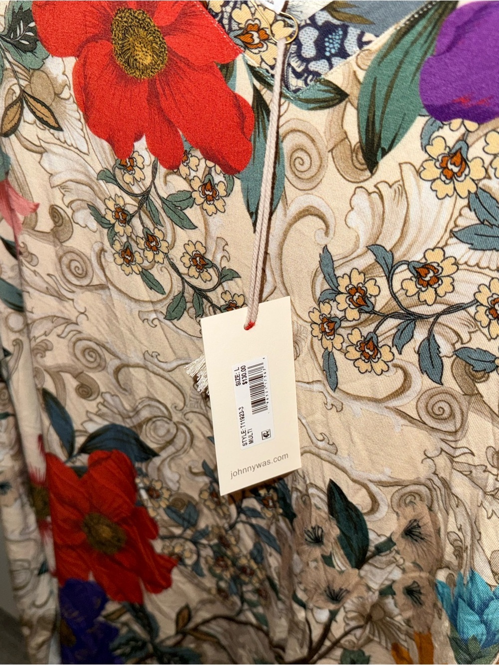 NWT Johnny Was Cream Floral Scoop Neck Long Sleeve Top - Picture 3 of 4